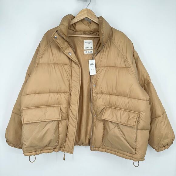 Abercrombie & Fitch Oversized Utility Puffer Jacket, Light Brown/ Tan NWT - Picture 8 of 13